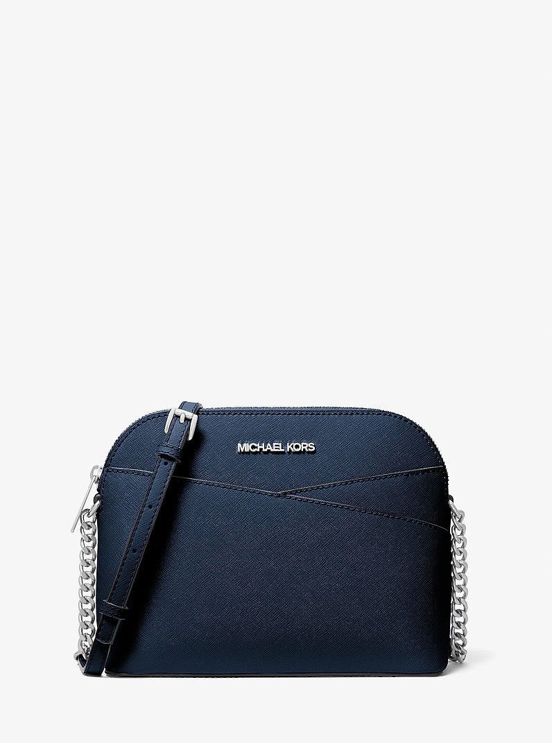 Jet Set Travel Medium Saffiano Leather Dome Crossbody Bag in BLACK