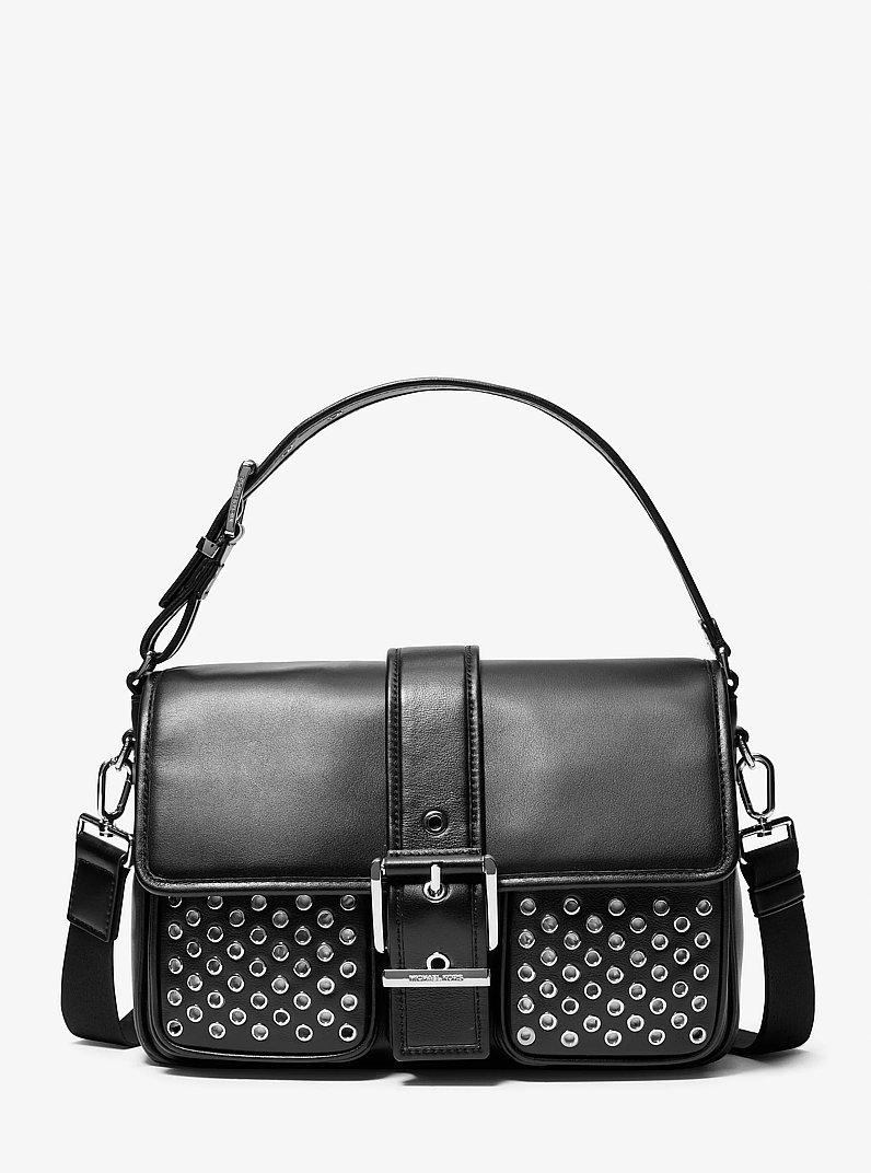 Colby Medium Grommeted Leather Messenger Bag in BLACK | Michael Kors