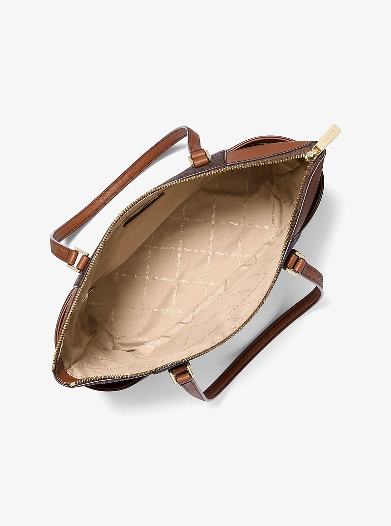 Charlotte Large Logo and Leather Top-Zip Tote Bag in BROWN | Michael Kors