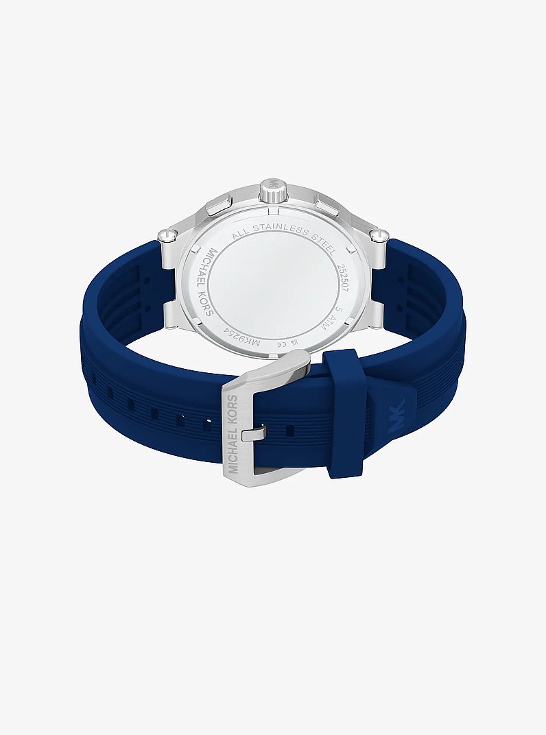 Montre surdimensionn&eacute;e Billie de ton argent avec bracelet en silicone in BLEU MARINE | Michael Kors
