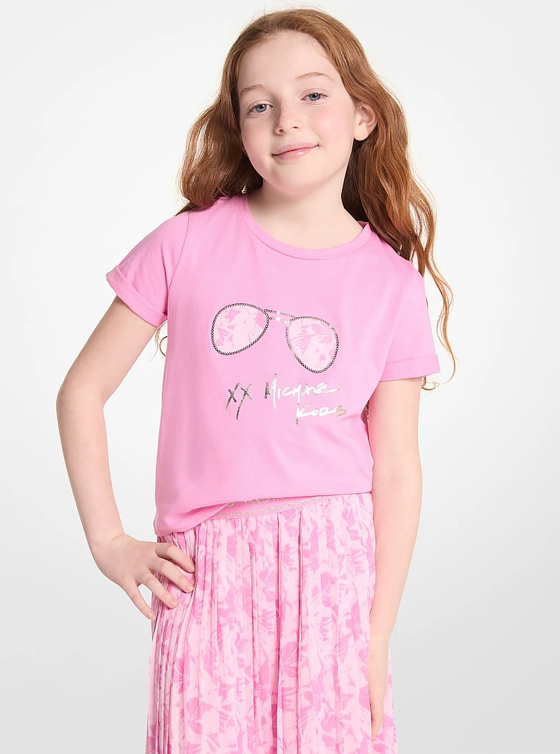 T-shirt in cotone con stampa floreale e occhiali stile aviatore