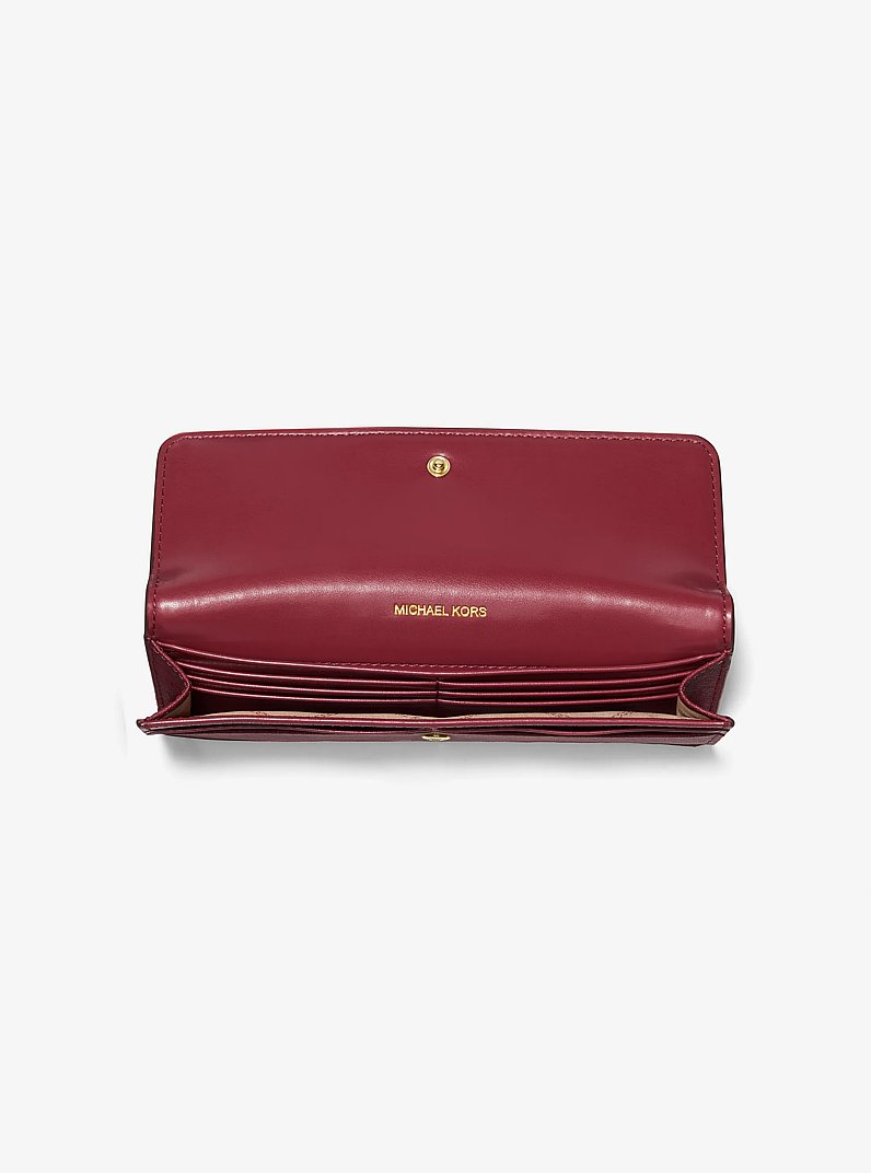 Grand portefeuille Jet Set en cuir Saffiano &agrave; bouton-pression &agrave; l&rsquo;avant in ROUGE PROFOND | Michael Kors