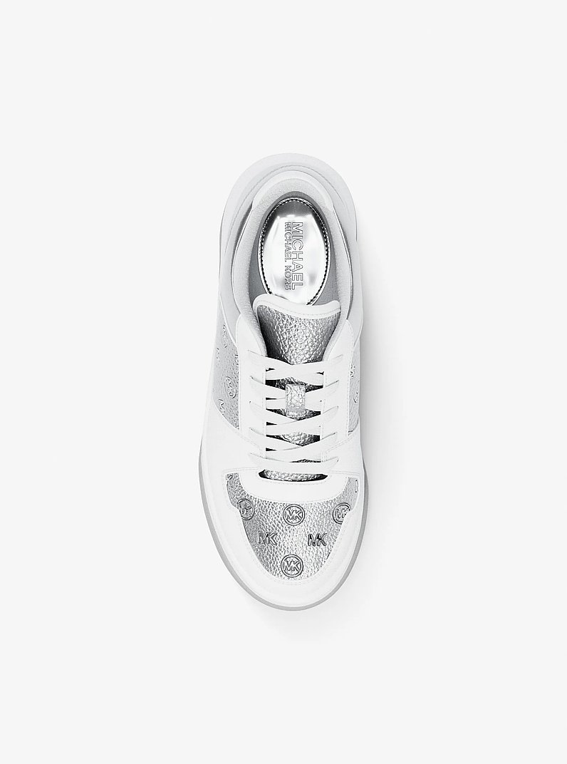 Lexi Metallic Embellished Logo Sneaker in SILVER | Michael Kors