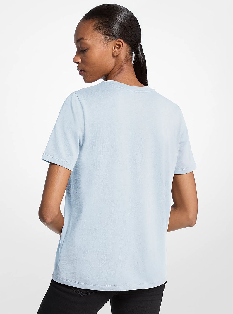 Studded Logo Charm Organic Cotton Jersey T-Shirt in PASTEL BLUE | Michael Kors
