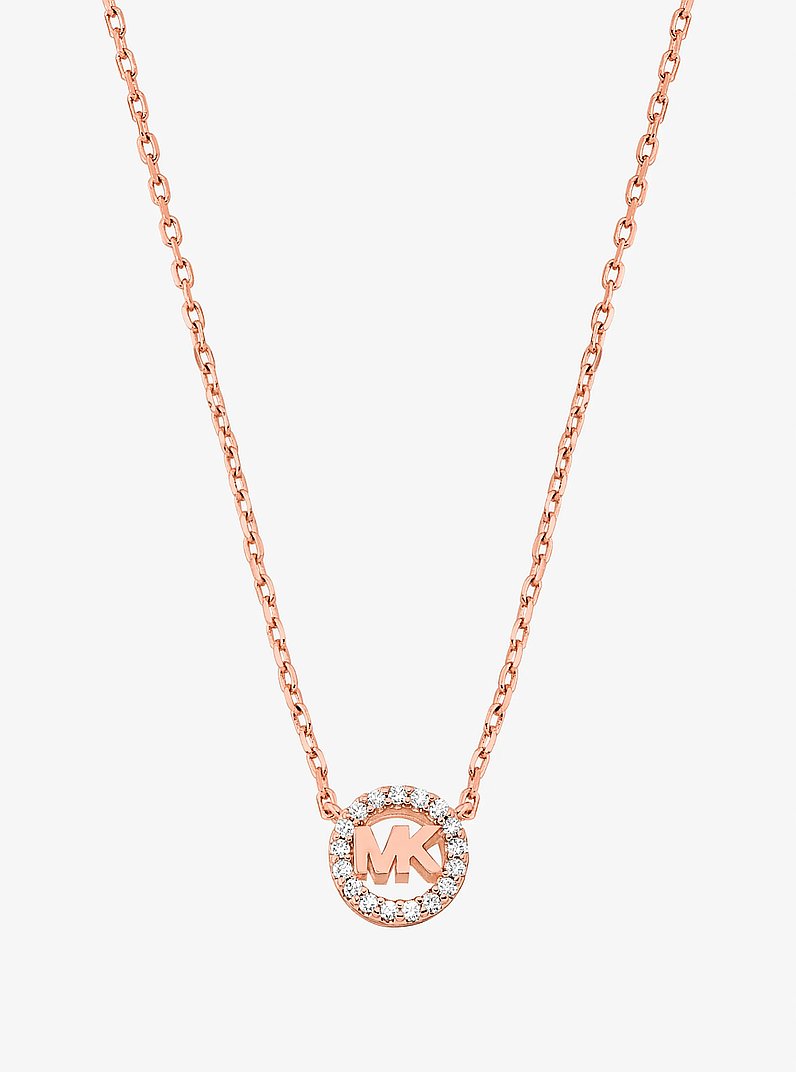 Pav&eacute; Logo Charm Necklace in ROSE GOLD | Michael Kors
