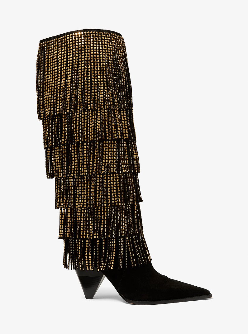 Stivale Jayla in pelle scamosciata con decorazioni e frange in NERO | Michael Kors