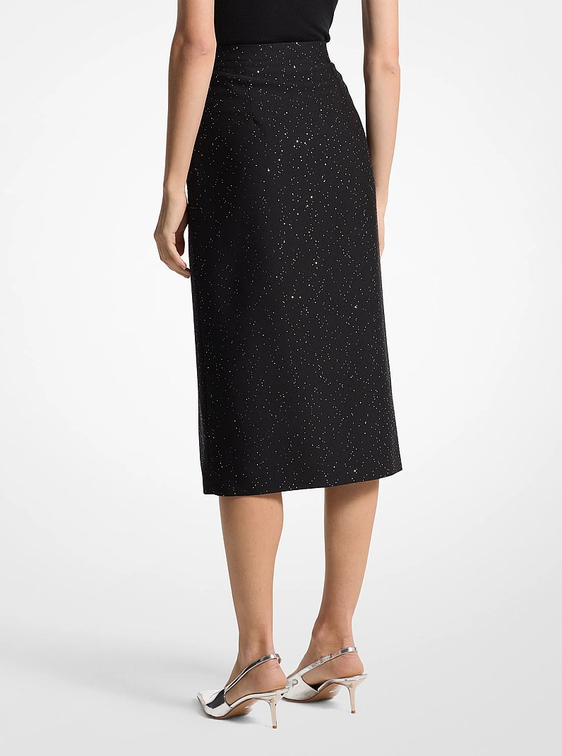 Sequined Wool Slit Skirt in BLACK/SILVER | Michael Kors