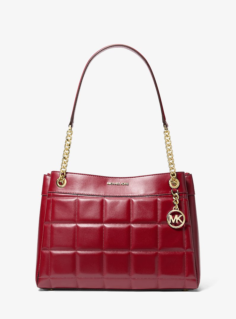 Sac fourre-tout Susan de taille moyenne en cuir matelass&eacute; in ROUGE PROFOND | Michael Kors