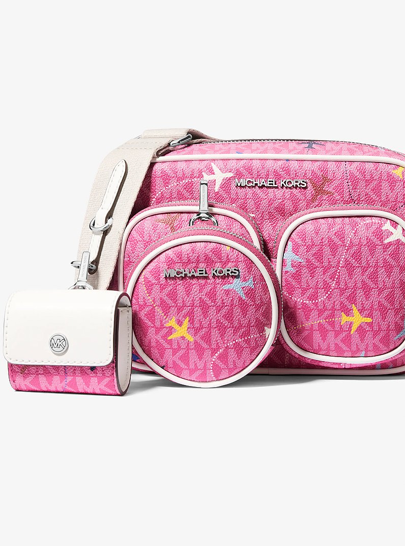 Jet Set Large Printed Signature Logo Crossbody Bag in DRAGONFRUIT