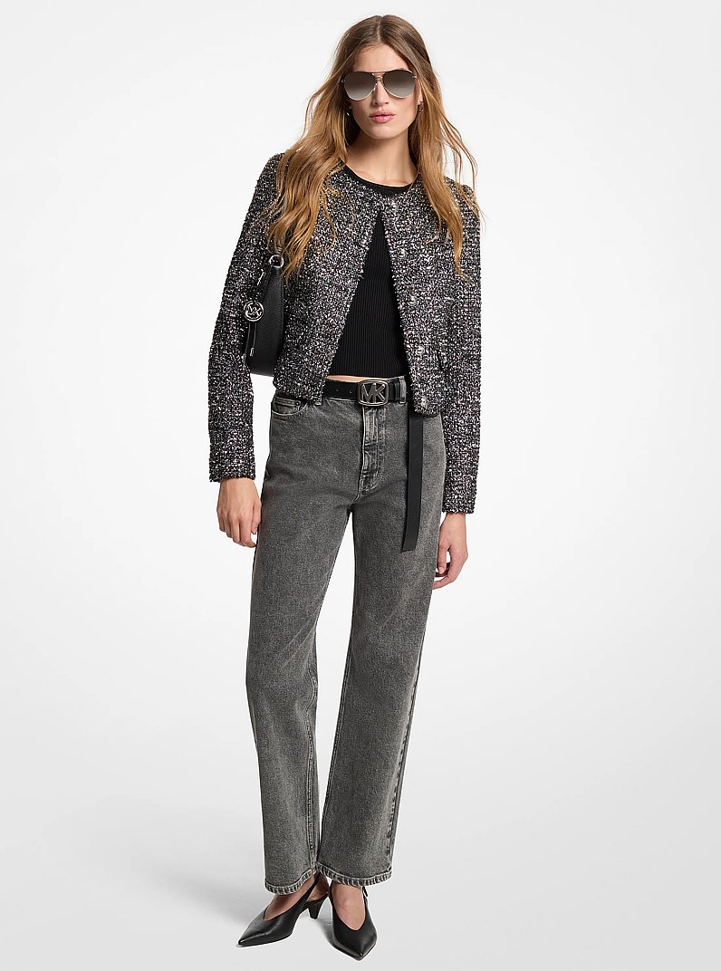 Veste f&eacute;minine en tweed m&eacute;tallis&eacute; in ARGENT | Michael Kors