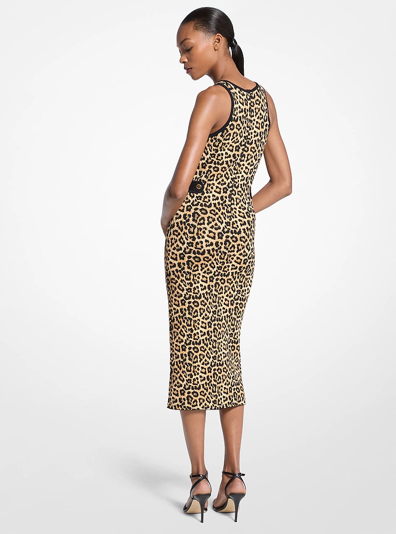 Leopard Print Stretch Viscose Midi Tank Dress in PALE BUTTERSCOTCH | Michael Kors