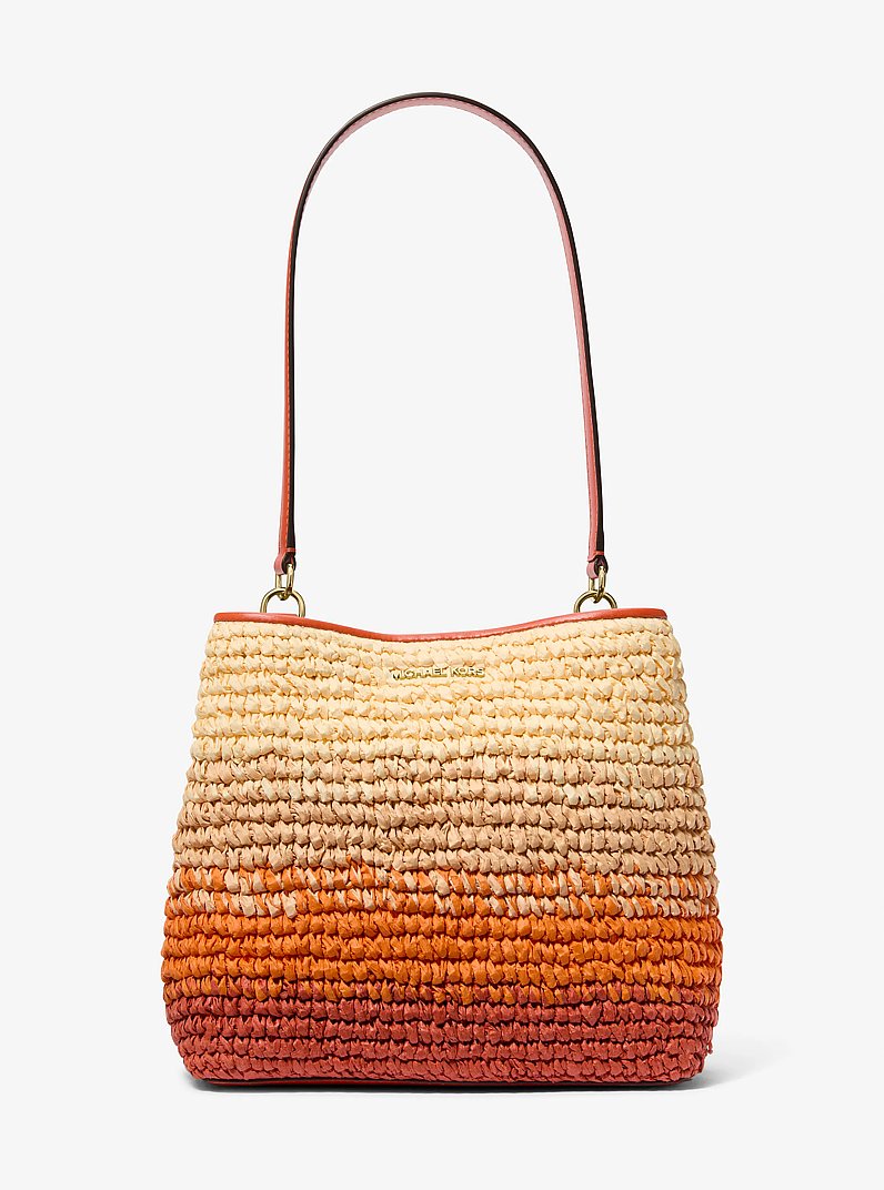 Pratt Medium Ombr&eacute; Straw Shoulder Bag in RED CLAY | Michael Kors