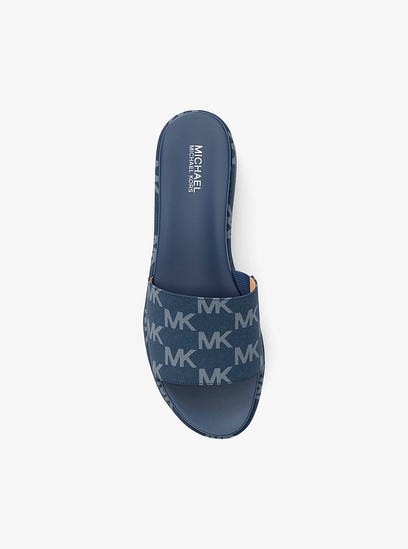 Sadler Logo Jacquard Platform Slide Sandal in MEDIUM BLUE WASH | Michael Kors