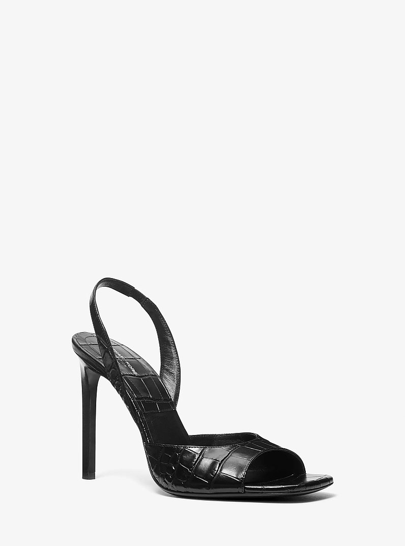 Marisa Crocodile Embossed Patent Leather Sandal in BLACK | Michael Kors