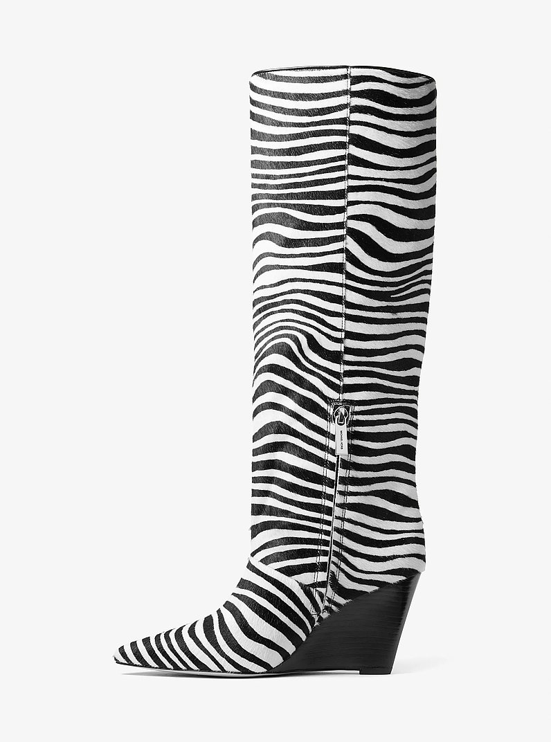 Xandra Zebra Print Calf Hair Wedge Boot in BLACK COMBO | Michael Kors