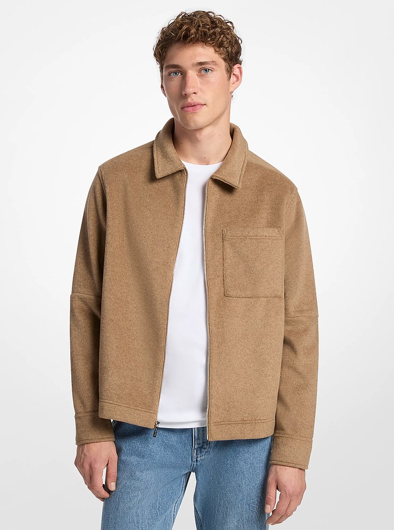 Double-Knit Flannel Jacket in DARK CAMEL MELANGE | Michael Kors