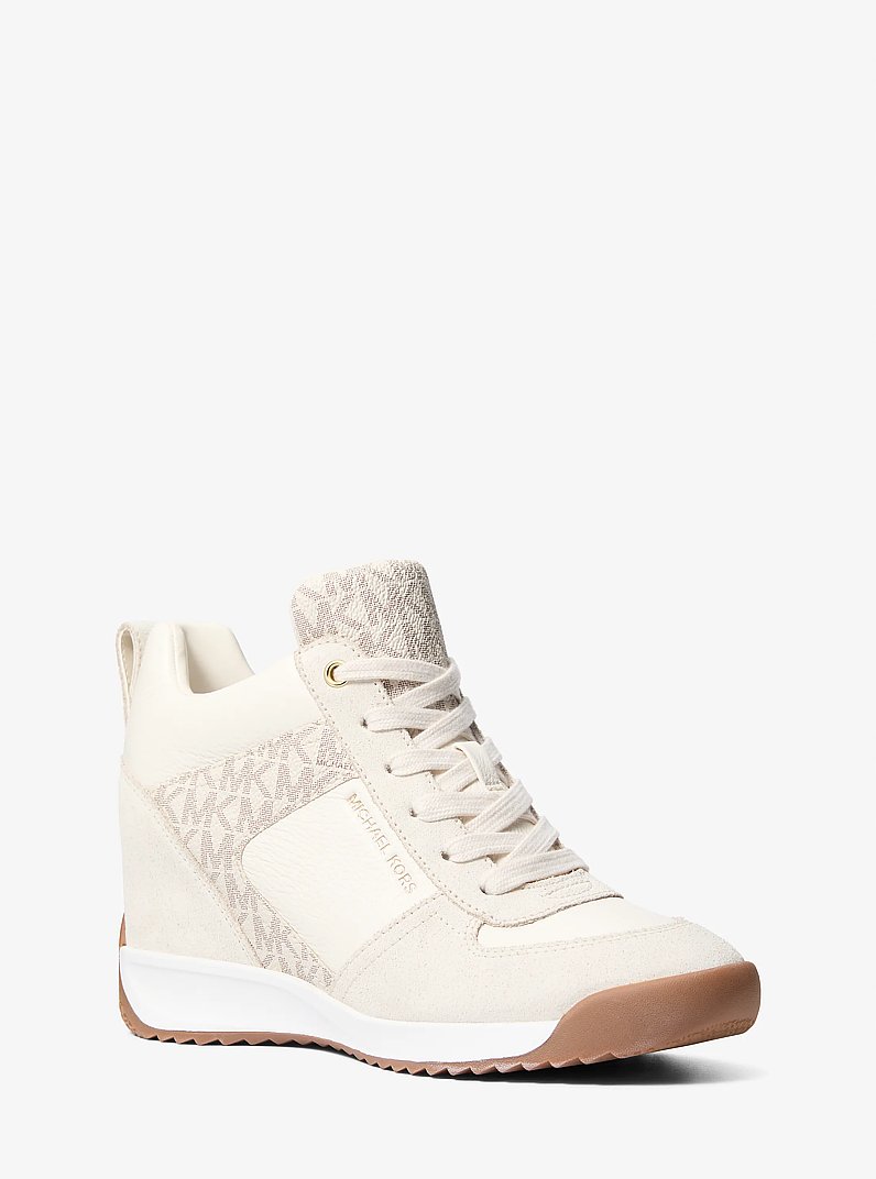 Nikko S2 Suede and Leather Wedge Trainer in VANILLA | Michael Kors