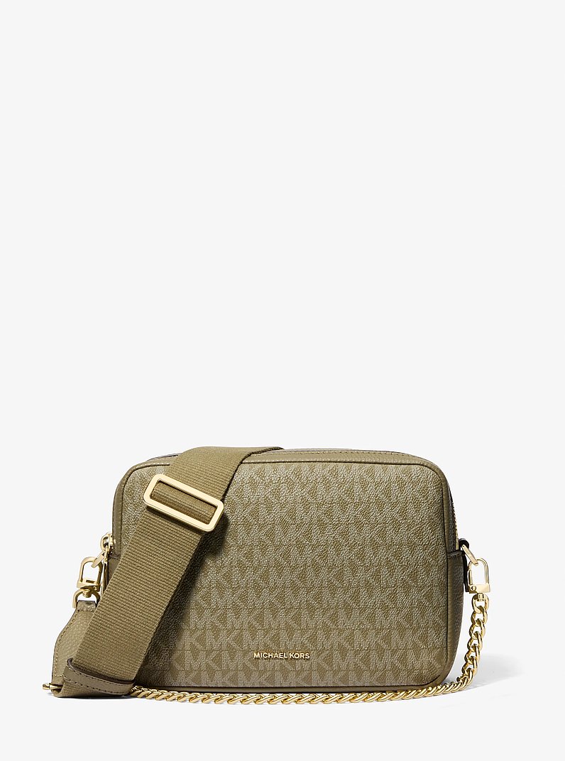 Bryant Medium Signature Logo Camera Crossbody Bag in SAFARI GREEN | Michael Kors
