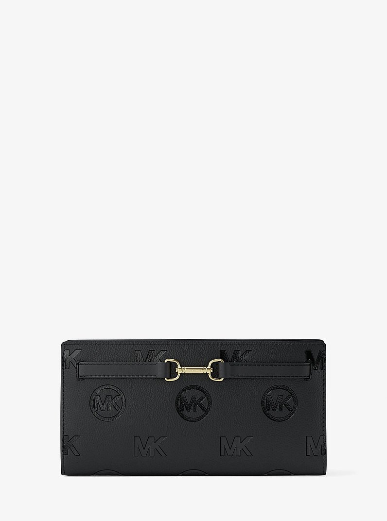 Carson Large Logo Debossed Snap Wallet in BLACK | Michael Kors
