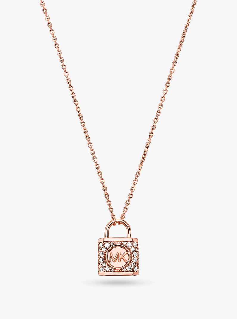 Precious Metal-Plated Sterling Silver Pav&eacute; Lock Necklace in ROSE GOLD | Michael Kors