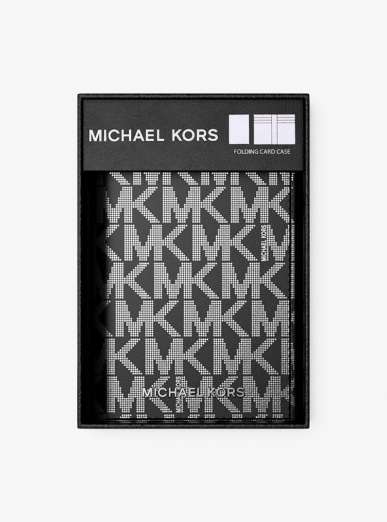 Hudson Metallic Signature Logo Folding Card Case in BLACK | Michael Kors