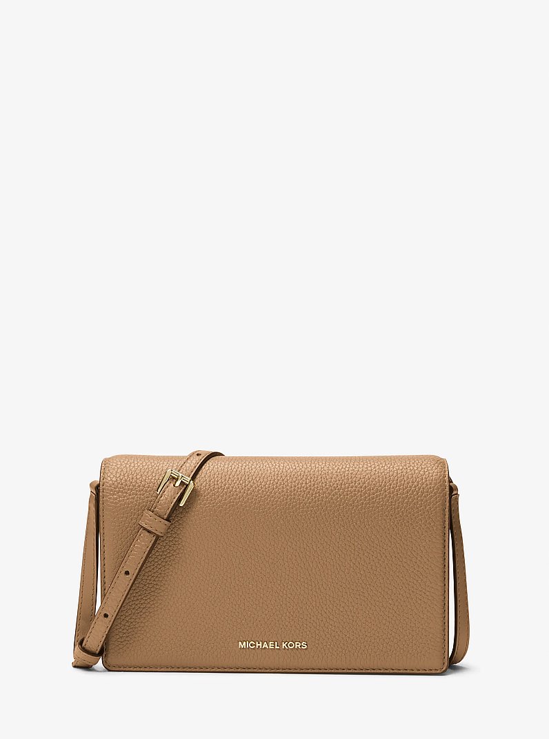Jet Set Medium Pebbled Leather Front-Flap Crossbody Bag in HUSK | Michael Kors