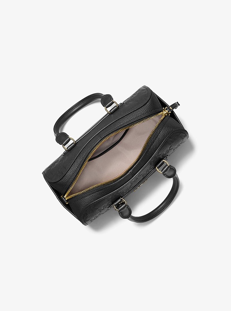 Jet Set Travel Extra-Small Logo Embossed Leather Duffel Crossbody Bag in BLACK | Michael Kors