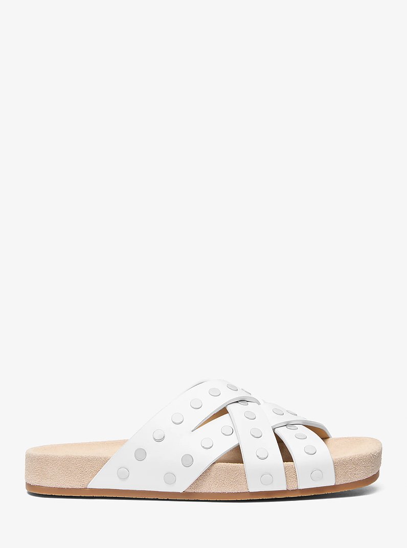 Irene Studded Leather Flat Sandal in OPTIC WHITE | Michael Kors