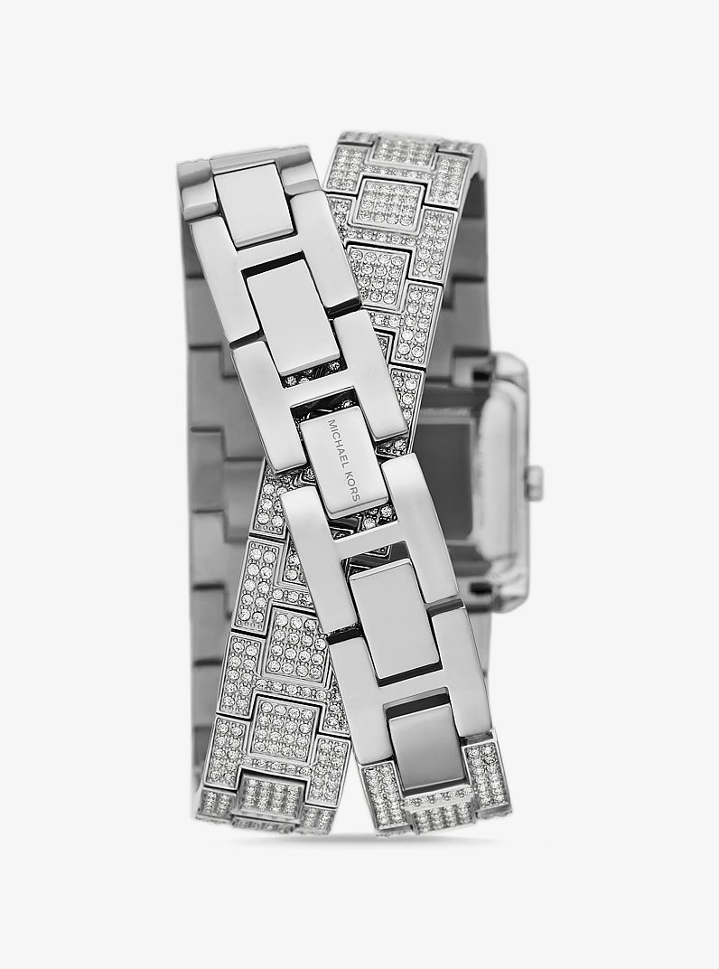 Petite Emery Pav&eacute; Silver-Tone Double Wrap Watch in SILVER | Michael Kors