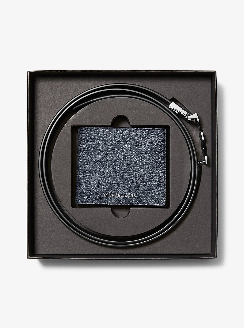 Signature Logo Wallet and Reversible Belt Gift Set in ADMRL/PLBLUE | Michael Kors