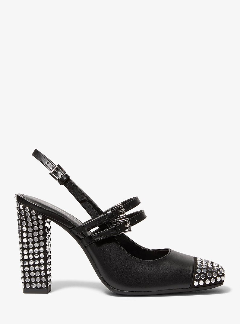 D&eacute;collet&eacute; Matilda in pelle con borchie in NERO | Michael Kors