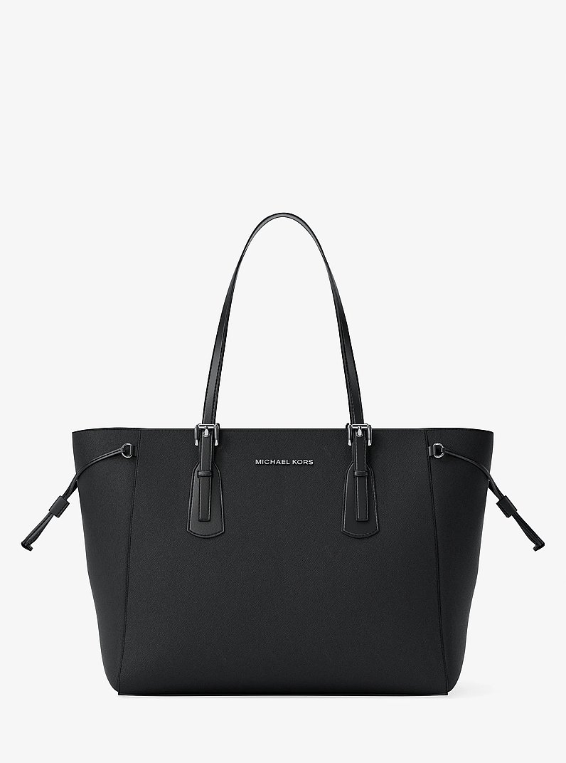 Voyager Large Saffiano Leather Tote Bag in BLACK | Michael Kors
