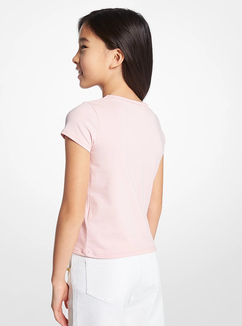 Stretch Cotton Sequined Logo Heart T-Shirt in ROSA | Michael Kors