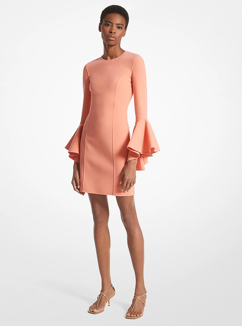 Vestido tubo de lana el&aacute;stica de doble cara con mangas tres cuartos in MELON | Michael Kors