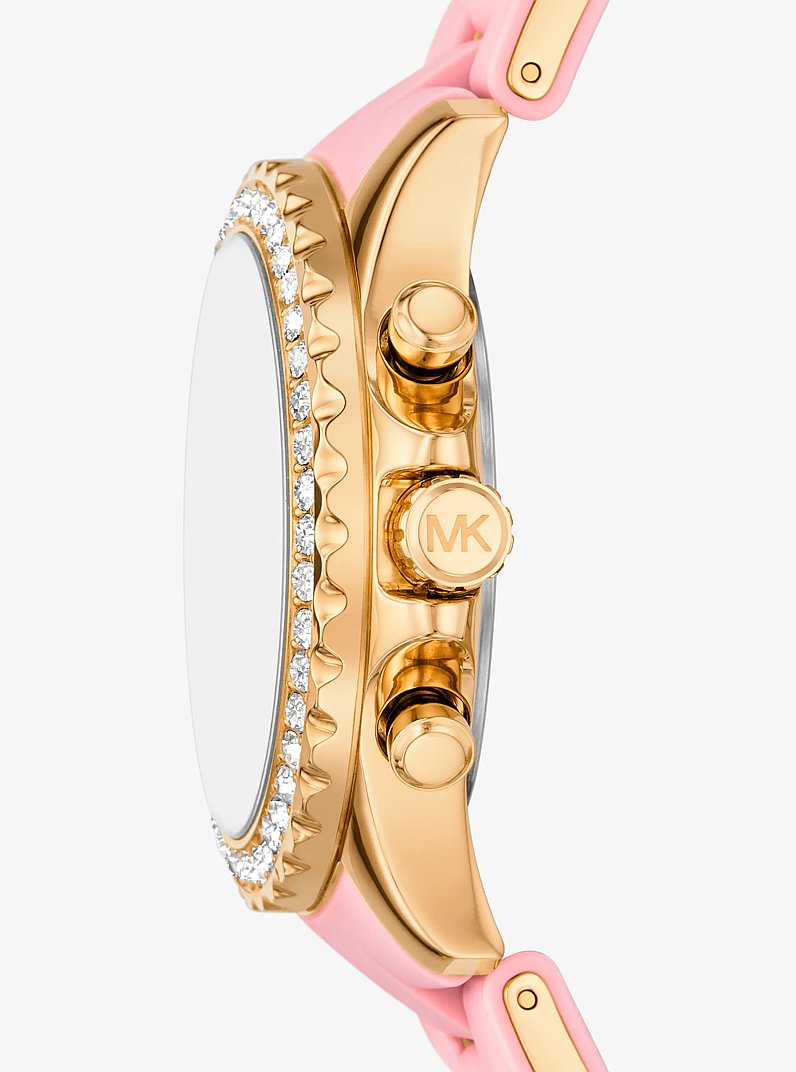 Oversized Everest Pavé Gold-Tone and Silicone Watch in BLUSH