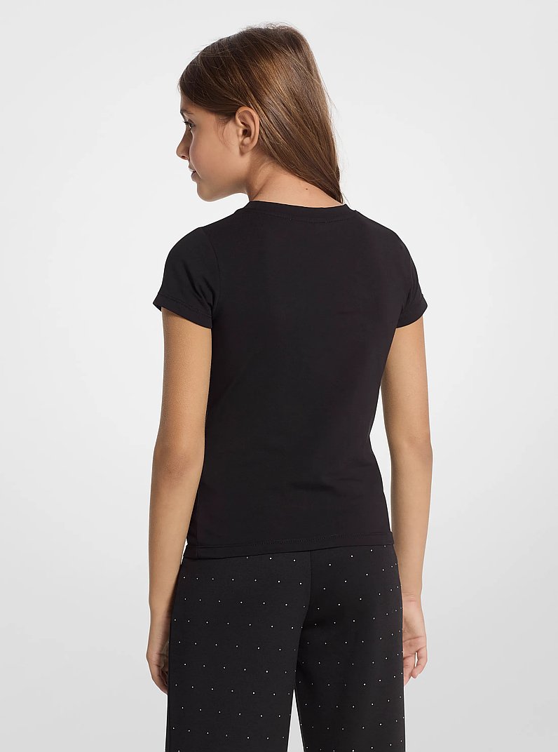 T-Shirt aus Stretch-Baumwolle mit Kristallverzierung in SCHWARZ | Michael Kors