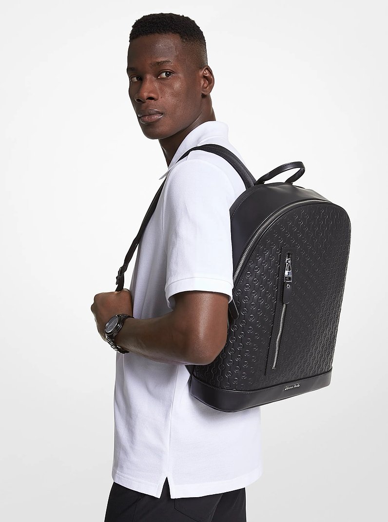 Hudson Slim Logo Embossed Leather Backpack in BLACK | Michael Kors