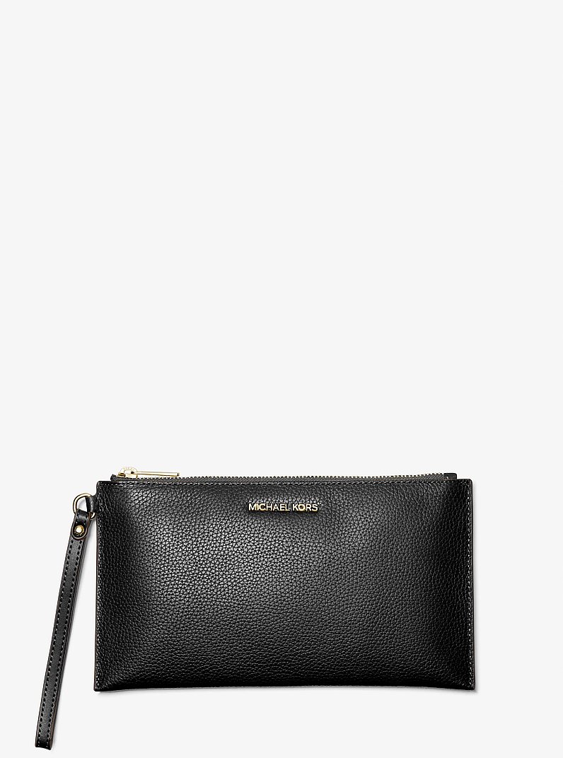 Jet Set Travel Large Pebbled Leather Pouch in BLACK | Michael Kors