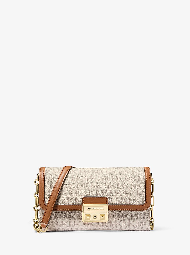 Tribeca Large Signature Logo Convertible Crossbody Bag in VANILLA/ACORN | Michael Kors