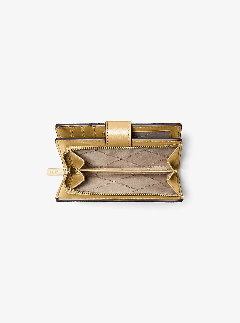 Jet Set Medium Metallic Saffiano Leather Bi-Fold Wallet in PALE GOLD | Michael Kors