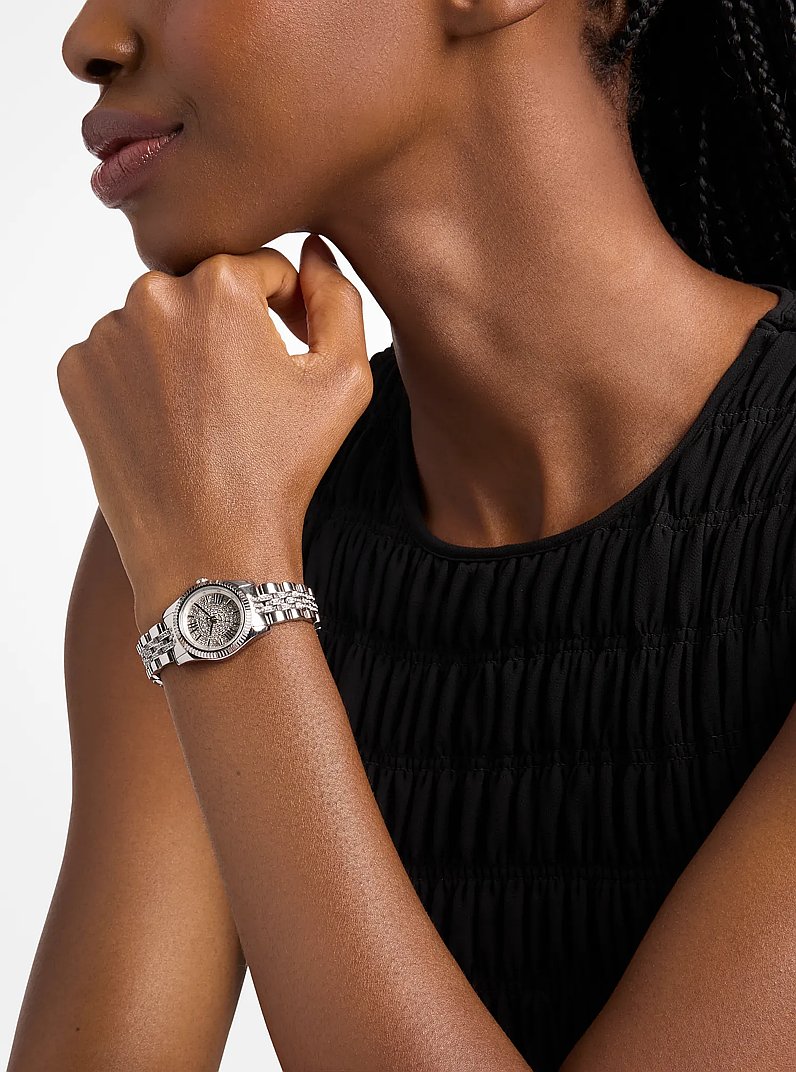 Petite Lexington Pav&eacute; Silver-Tone Watch in SILVER | Michael Kors