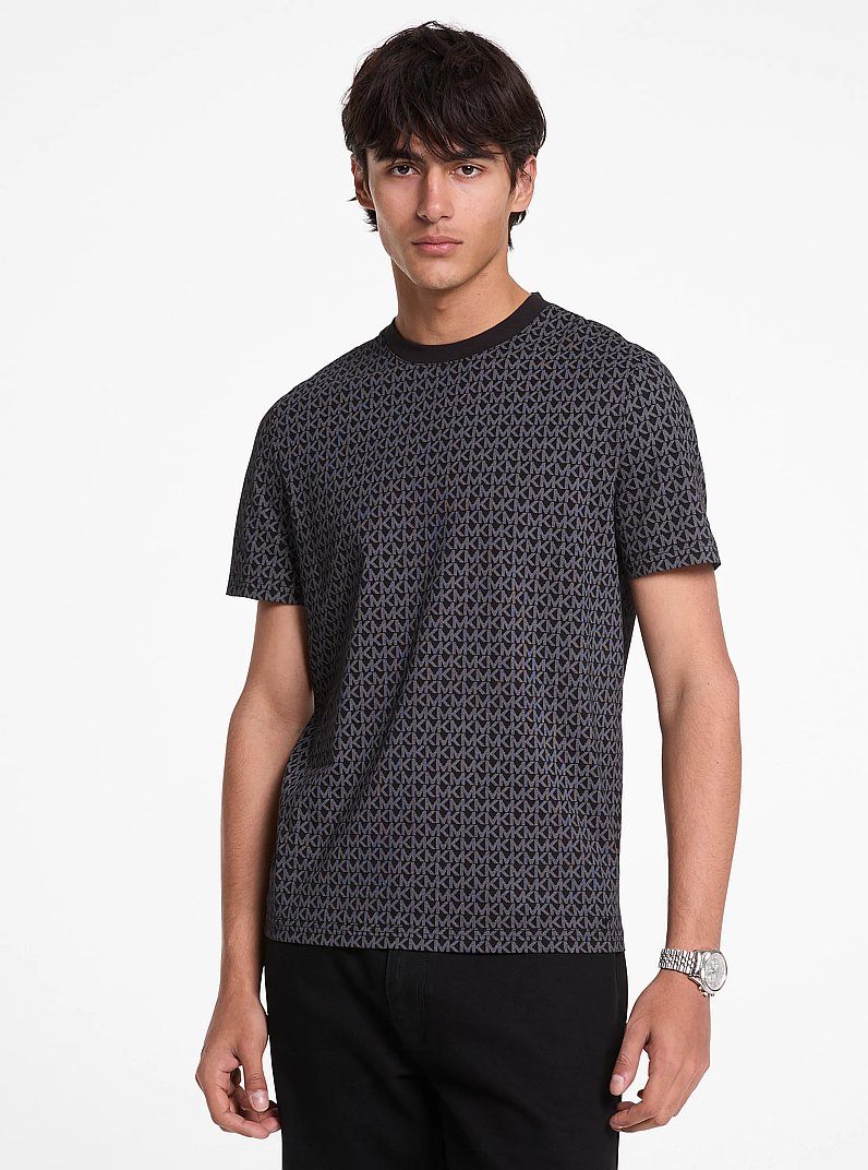 T-Shirt aus Baumwoll-Jersey mit Signature-Logomuster in SCHWARZ | Michael Kors