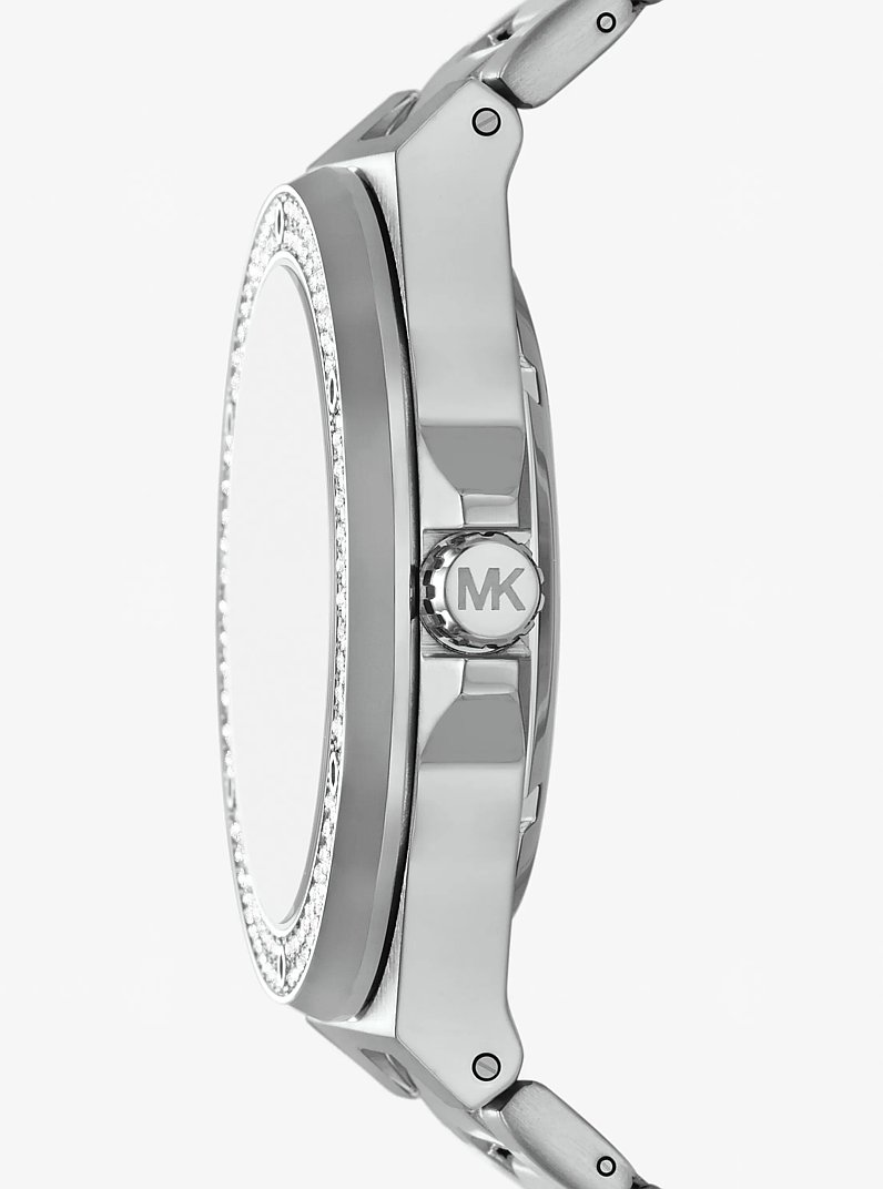 Oversized Lennox Pav&eacute; Silver-Tone Watch in SILVER | Michael Kors