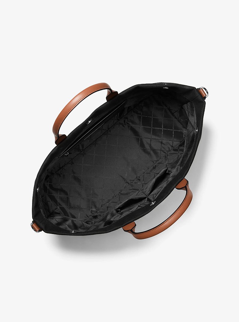 Brooklyn Oversized Cotton Canvas Tote Bag in BLACK | Michael Kors