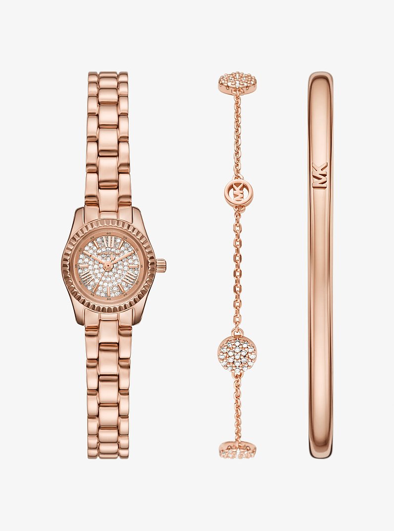 Kleine Pav&eacute;-Armbanduhr Lexington und Schmuck im Ros&eacute;-Goldton im Geschenkset in ROTGOLDTON | Michael Kors