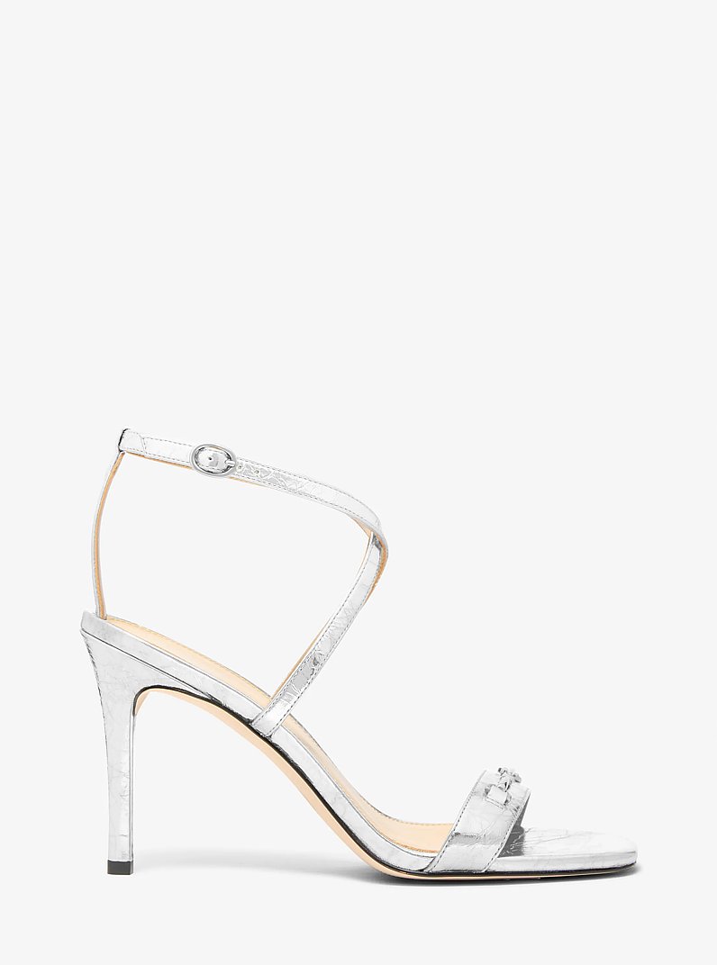 Lena Metallic Leather Sandal in SILVER | Michael Kors