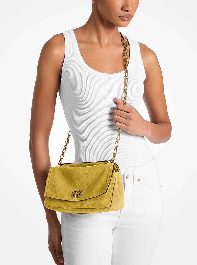 Bryant Small Suede Convertible Shoulder Bag in CHARTREUSE | Michael Kors