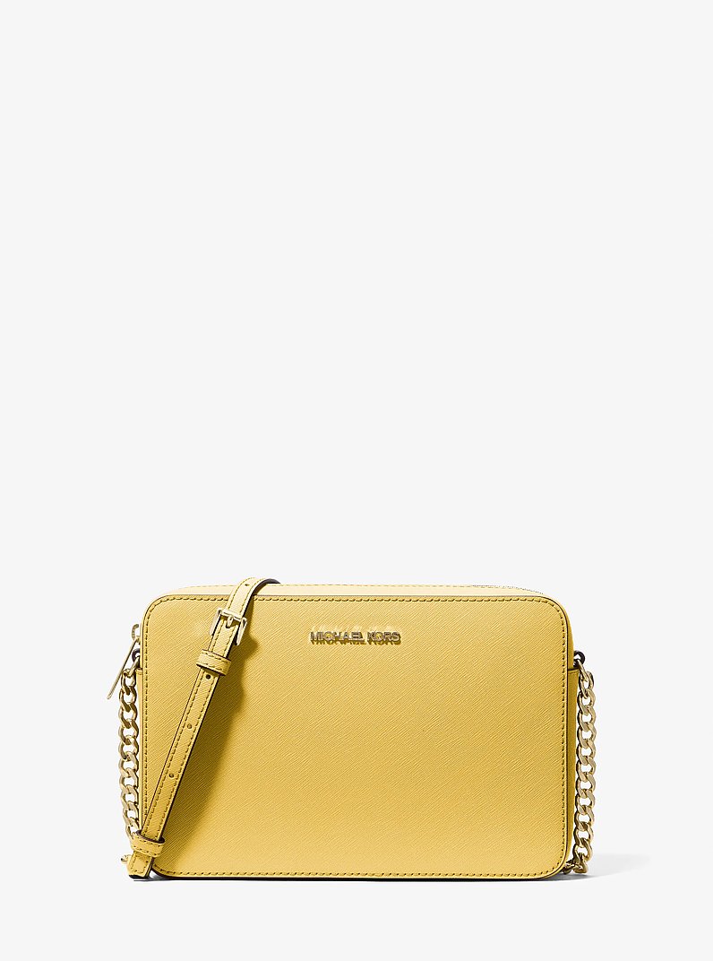 Jet Set Large Saffiano Leather Crossbody Bag in DAISY YELLOW