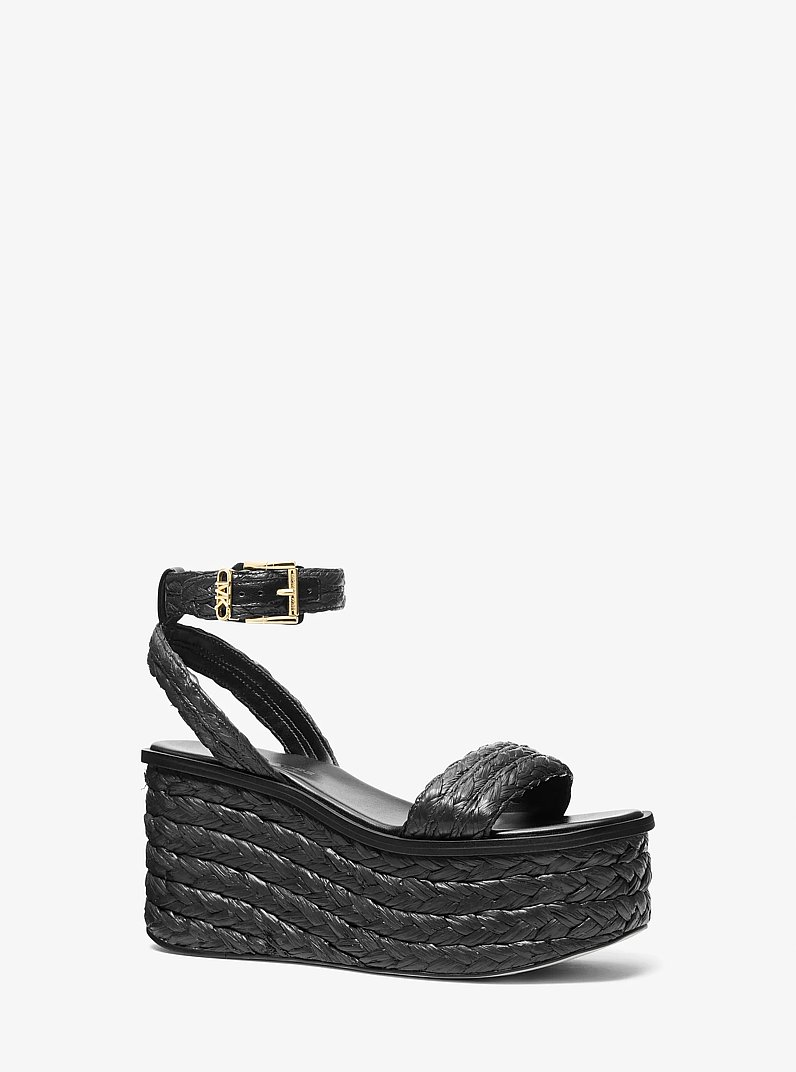 Sandra Straw Platform Sandal in BLACK | Michael Kors