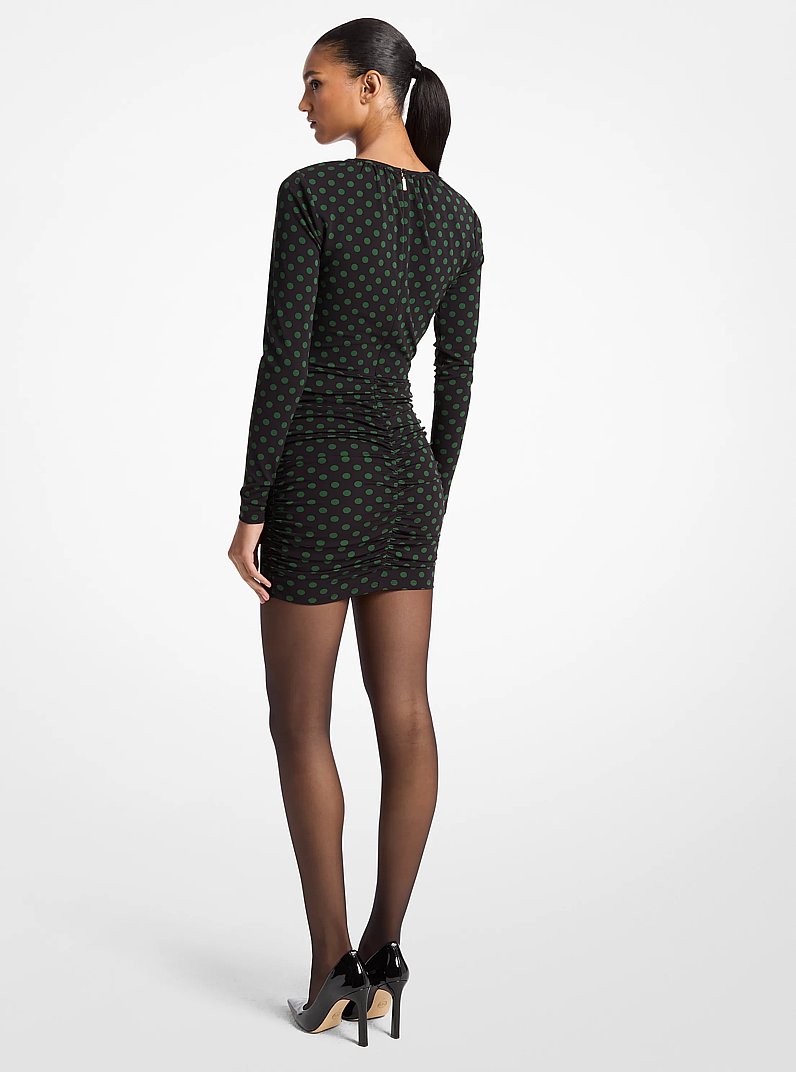 Dot Ruched Stretch Matte Jersey Dress in MOSS | Michael Kors